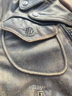 Harley Davidson Billings Brown Leather Jacket Mens XL Distressed