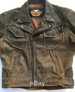 Harley Davidson Billings Brown Leather Jacket Mens XL Distressed