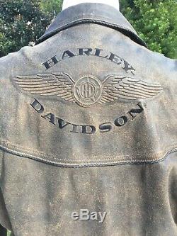 Harley Davidson Billings Brown Leather Jacket Mens XL Distressed