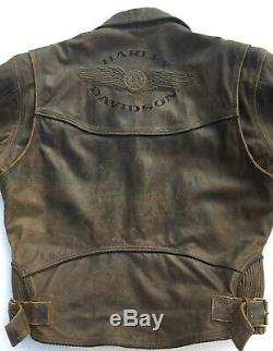 Harley Davidson Billings Brown Leather Jacket Mens XL Distressed