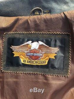 Harley Davidson Billings Brown Leather Jacket Mens XL Distressed