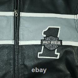 Harley Davidson Black Gray #1 Victory Lane Motorcycle Leather Jacket Men Medium