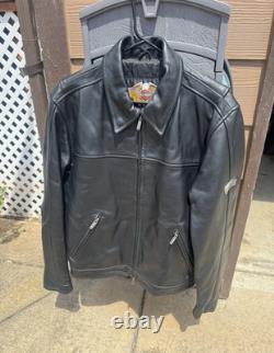 Harley-Davidson Black Leather Jacket Embossed Back Logo Quilted Lining Size M
