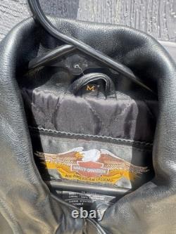Harley-Davidson Black Leather Jacket Embossed Back Logo Quilted Lining Size M