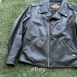 Harley Davidson Black Leather Motorcycle Jacket Mens 2XL USA Made FLAWS Look