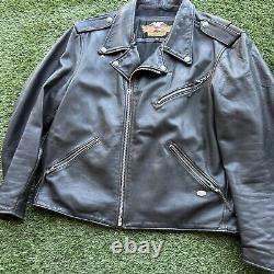 Harley Davidson Black Leather Motorcycle Jacket Mens 2XL USA Made FLAWS Look