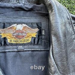 Harley Davidson Black Leather Motorcycle Jacket Mens 2XL USA Made FLAWS Look