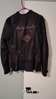 Harley-Davidson Black Leather Motorcycle Jacket & Red Zip Hoodie 1W