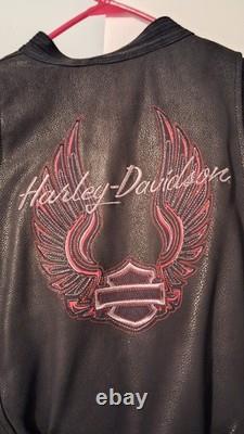 Harley-Davidson Black Leather Motorcycle Jacket & Red Zip Hoodie 1W
