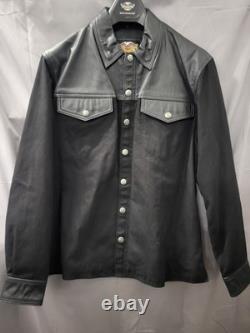 Harley-Davidson Black Leather & Textile Lined Riding Shirt, Snap Front, M