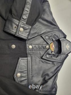 Harley-Davidson Black Leather & Textile Lined Riding Shirt, Snap Front, M