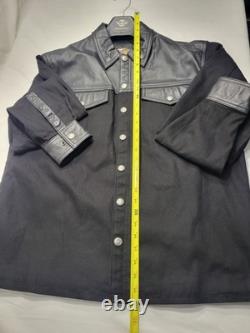 Harley-Davidson Black Leather & Textile Lined Riding Shirt, Snap Front, M