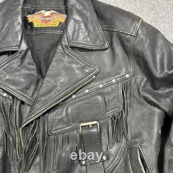 Harley Davidson Border Hawk Jacket Size Medium Mens Frills Leather Riding VTG