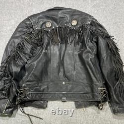 Harley Davidson Border Hawk Jacket Size Medium Mens Frills Leather Riding VTG