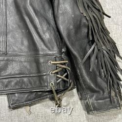 Harley Davidson Border Hawk Jacket Size Medium Mens Frills Leather Riding VTG