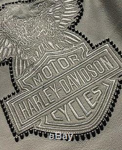 Harley Davidson CREAM CITY Studded Eagle Leather Jacket Women's Medium White