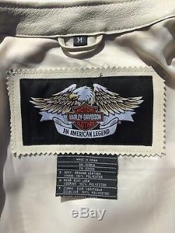 Harley Davidson CREAM CITY Studded Eagle Leather Jacket Women's Medium White