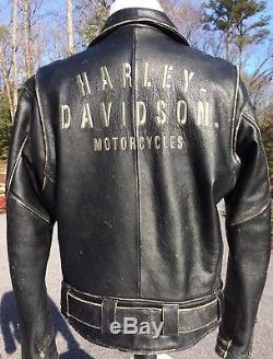 Harley Davidson CRUSADER Distressed Black Leather Jacket Men's Large with Belt