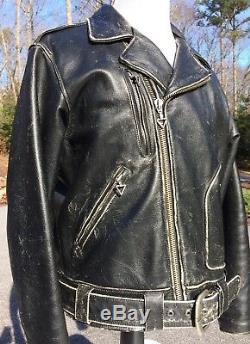 Harley Davidson CRUSADER Distressed Black Leather Jacket Men's Large with Belt