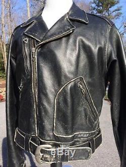 Harley Davidson CRUSADER Distressed Black Leather Jacket Men's Large with Belt