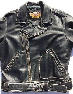 Harley Davidson CRUSADER Distressed Black Leather Jacket Men's Large with Belt