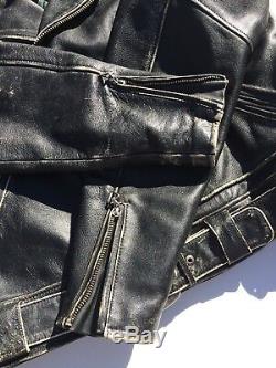 Harley Davidson CRUSADER Distressed Black Leather Jacket Men's Large with Belt