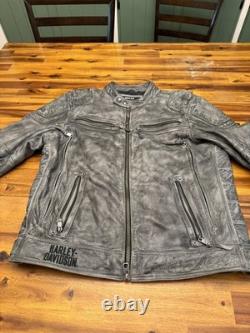Harley Davidson Carboy Grey Leather Coat Mens Xl Distressed motorcycle