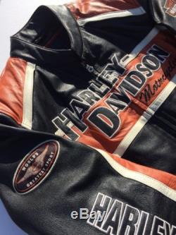 Harley Davidson Classic Cruiser Orange Leather Jacket Men's Medium Armored Liner
