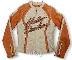 Harley Davidson Cream/Orange Perforated Leather Jacket Seasonal/Rare