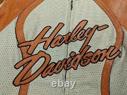 Harley Davidson Cream/Orange Perforated Leather Jacket Seasonal/Rare