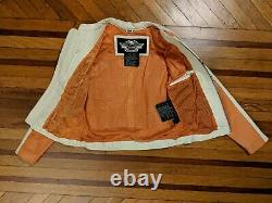 Harley Davidson Cream/Orange Perforated Leather Jacket Seasonal/Rare