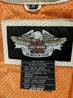 Harley Davidson Cream/Orange Perforated Leather Jacket Seasonal/Rare