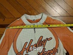 Harley Davidson Cream/Orange Perforated Leather Jacket Seasonal/Rare