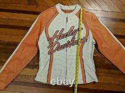 Harley Davidson Cream/Orange Perforated Leather Jacket Seasonal/Rare