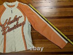 Harley Davidson Cream/Orange Perforated Leather Jacket Seasonal/Rare