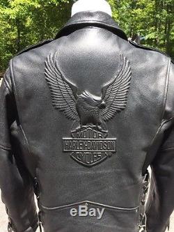 Harley Davidson Cruiser Leather Jacket Men's Large Embossed Eagle Vintage Black