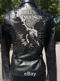 Harley Davidson DAZZLE Leather Jacket Women's Large Rhinestones Eagle Bling