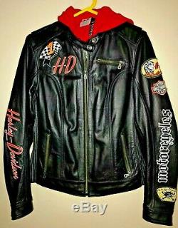 Harley Davidson Embroidered Armored Fully Lined Large Womens Leather Jacket Logo