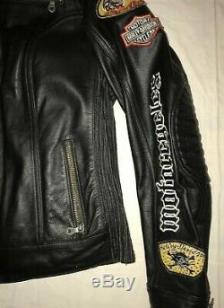 Harley Davidson Embroidered Armored Fully Lined Large Womens Leather Jacket Logo