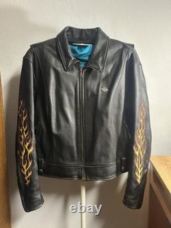 Harley-Davidson Embroidered Flames Ride Free Leather Jacket Size L