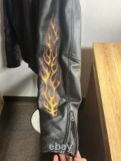 Harley-Davidson Embroidered Flames Ride Free Leather Jacket Size L