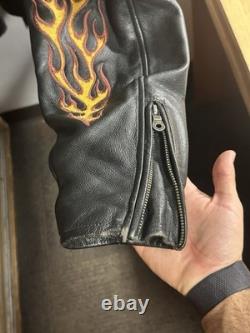 Harley-Davidson Embroidered Flames Ride Free Leather Jacket Size L