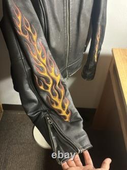 Harley-Davidson Embroidered Flames Ride Free Leather Jacket Size L