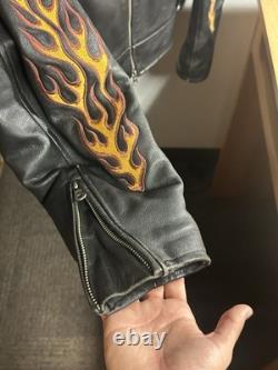 Harley-Davidson Embroidered Flames Ride Free Leather Jacket Size L