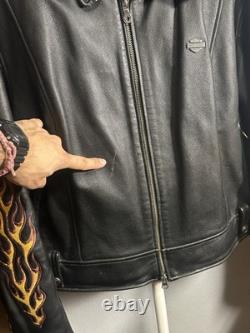 Harley-Davidson Embroidered Flames Ride Free Leather Jacket Size L
