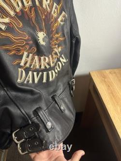 Harley-Davidson Embroidered Flames Ride Free Leather Jacket Size L