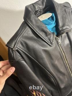 Harley-Davidson Embroidered Flames Ride Free Leather Jacket Size L