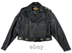 Harley-Davidson Hacienda Black Leather Motorcycle Jacket Medallions Men's Large