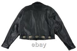Harley-Davidson Hacienda Black Leather Motorcycle Jacket Medallions Men's Large