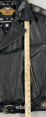 Harley-Davidson Hacienda Black Leather Motorcycle Jacket Medallions Men's Large